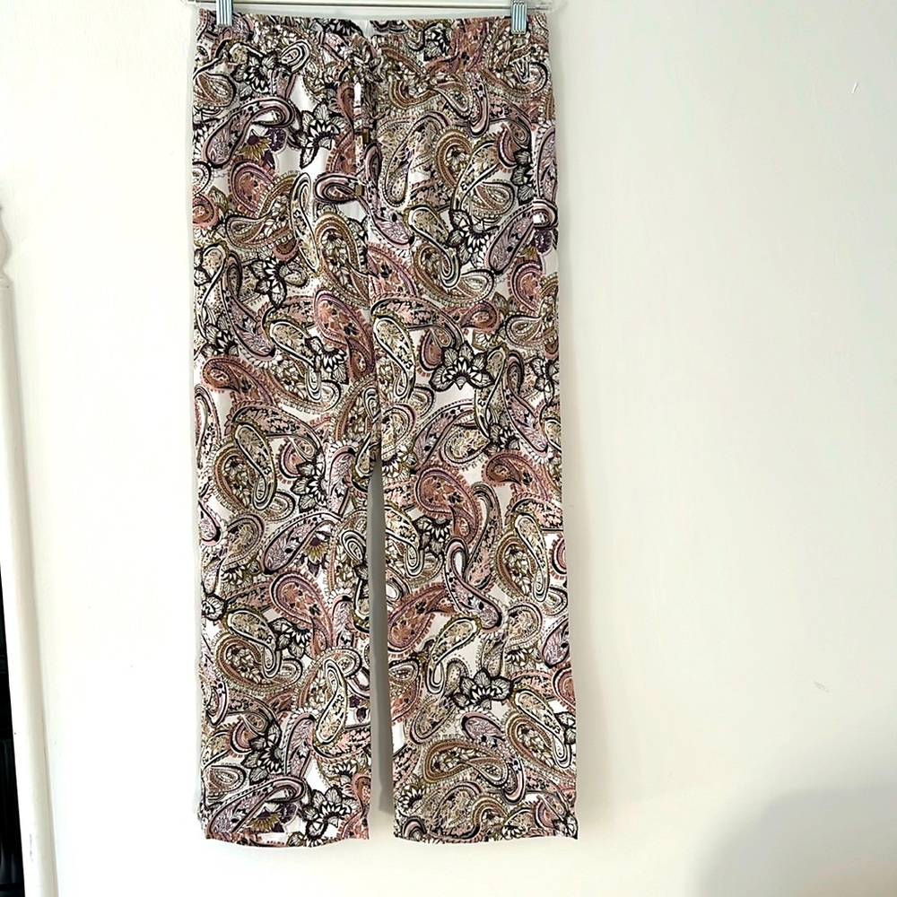 Paisley Straight Leg Pants with Elastic Drawstring Waist Size M